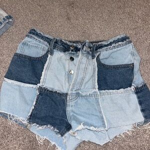 Wild Fable Patchwork Jean Shorts - Light and Dark Blue